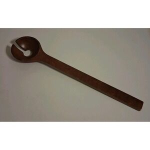 VTG MCM Brown Wooden Slotted Salad Spoon Serving Utensil